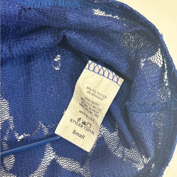 Ezra Cobalt Blue Lace Puff Sleeve Blouse Size Small - Picture 6 of 7